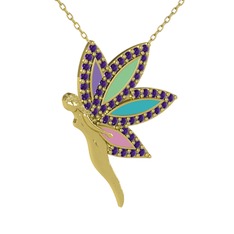 İlham Perisi Kolye - Ametist 18 ayar altın kolye (40 cm altın rolo zincir) #gyq56k