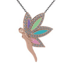 Pırlanta 925 ayar rose altın kaplama gümüş kolye (0.4136 karat, 40 cm gümüş rolo zincir)