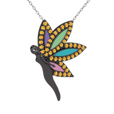 İlham Perisi Kolye - Sitrin 925 ayar siyah rodyum kaplama gümüş kolye (40 cm gümüş rolo zincir) #jo47a6