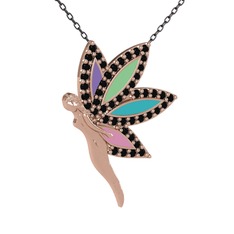 Siyah zirkon 14 ayar rose altın kolye (40 cm gümüş rolo zincir)