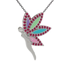 Rodolit garnet 8 ayar beyaz altın kolye (40 cm gümüş rolo zincir)