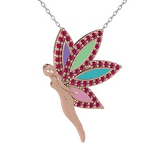 İlham Perisi Kolye - Rodolit garnet 18 ayar rose altın kolye (40 cm beyaz altın rolo zincir) #ngk1d5