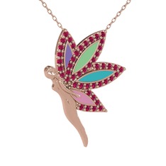 İlham Perisi Kolye - Rodolit garnet 14 ayar rose altın kolye (40 cm rose altın rolo zincir) #nyo6tr