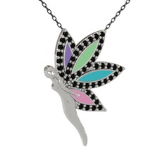 İlham Perisi Kolye - Siyah zirkon 8 ayar beyaz altın kolye (40 cm gümüş rolo zincir) #oz3bmt