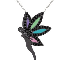 İlham Perisi Kolye - Siyah zirkon 925 ayar siyah rodyum kaplama gümüş kolye (40 cm beyaz altın rolo zincir) #rsf5b9