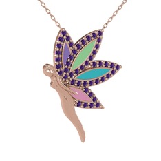 Ametist 925 ayar rose altın kaplama gümüş kolye (40 cm rose altın rolo zincir)