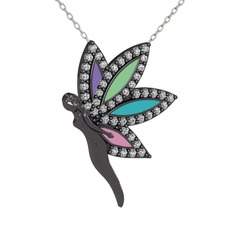 İlham Perisi Kolye - Swarovski 925 ayar siyah rodyum kaplama gümüş kolye (40 cm beyaz altın rolo zincir) #s5xqnc