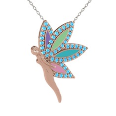 Akuamarin 14 ayar rose altın kolye (40 cm beyaz altın rolo zincir)