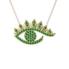 Ezra Göz Kolye - Yeşil kuvars 925 ayar altın kaplama gümüş kolye (40 cm rose altın rolo zincir) #10nc0x4
