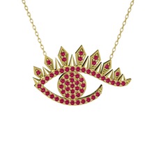 Ezra Göz Kolye - Rodolit garnet 925 ayar altın kaplama gümüş kolye (40 cm altın rolo zincir) #120bkuj
