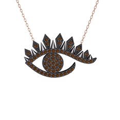 Ezra Göz Kolye - Dumanlı kuvars 925 ayar siyah rodyum kaplama gümüş kolye (40 cm rose altın rolo zincir) #12csdaq