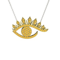 Ezra Göz Kolye - Sitrin 8 ayar altın kolye (40 cm beyaz altın rolo zincir) #16jioax