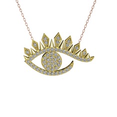 Ezra Göz Kolye - Beyaz zirkon 8 ayar altın kolye (40 cm rose altın rolo zincir) #18pqnph