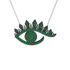 Ezra Göz Kolye - Yeşil kuvars 925 ayar siyah rodyum kaplama gümüş kolye (40 cm beyaz altın rolo zincir) #1cz9hih