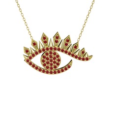 Ezra Göz Kolye - Garnet 925 ayar altın kaplama gümüş kolye (40 cm altın rolo zincir) #1fiokig