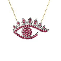 Rodolit garnet 14 ayar beyaz altın kolye (40 cm altın rolo zincir)