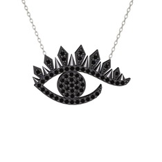 Ezra Göz Kolye - Siyah zirkon 925 ayar siyah rodyum kaplama gümüş kolye (40 cm beyaz altın rolo zincir) #1h1kcw7