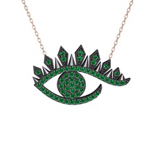 Ezra Göz Kolye - Yeşil kuvars 925 ayar siyah rodyum kaplama gümüş kolye (40 cm rose altın rolo zincir) #1jctdvj