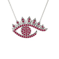 Ezra Göz Kolye - Rodolit garnet 14 ayar beyaz altın kolye (40 cm gümüş rolo zincir) #1lbmcn4