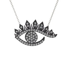 Ezra Göz Kolye - Swarovski 925 ayar siyah rodyum kaplama gümüş kolye (40 cm beyaz altın rolo zincir) #1nc6dsa