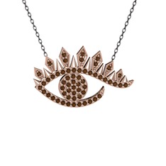Dumanlı kuvars 18 ayar rose altın kolye (40 cm gümüş rolo zincir)