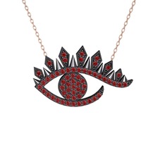 Ezra Göz Kolye - Garnet 925 ayar siyah rodyum kaplama gümüş kolye (40 cm rose altın rolo zincir) #1pxdpba