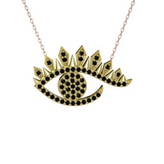 Ezra Göz Kolye - Siyah zirkon 18 ayar altın kolye (40 cm rose altın rolo zincir) #1unxf91