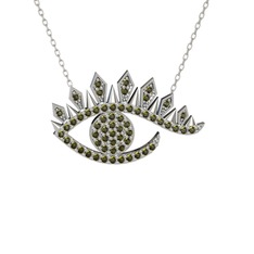 Peridot 18 ayar beyaz altın kolye (40 cm beyaz altın rolo zincir)