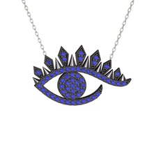 Ezra Göz Kolye - Lab safir 925 ayar siyah rodyum kaplama gümüş kolye (40 cm beyaz altın rolo zincir) #1uwks35