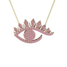 Pembe kuvars 18 ayar rose altın kolye (40 cm altın rolo zincir)