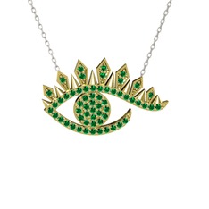 Ezra Göz Kolye - Yeşil kuvars 14 ayar altın kolye (40 cm gümüş rolo zincir) #2iko5v