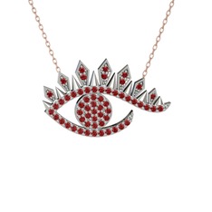 Ezra Göz Kolye - Garnet 14 ayar beyaz altın kolye (40 cm rose altın rolo zincir) #3m4z5p