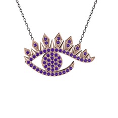 Ametist 8 ayar rose altın kolye (40 cm gümüş rolo zincir)