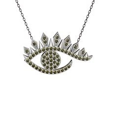 Peridot 14 ayar beyaz altın kolye (40 cm gümüş rolo zincir)