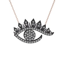 Swarovski 925 ayar siyah rodyum kaplama gümüş kolye (40 cm rose altın rolo zincir)