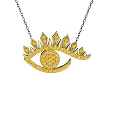 Ezra Göz Kolye - Sitrin 18 ayar altın kolye (40 cm gümüş rolo zincir) #mbhiul