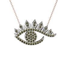 Ezra Göz Kolye - Peridot 14 ayar beyaz altın kolye (40 cm rose altın rolo zincir) #n5kz85