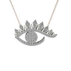 Ezra Göz Kolye - Swarovski 14 ayar beyaz altın kolye (40 cm rose altın rolo zincir) #owf0t0
