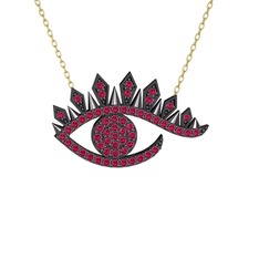Ezra Göz Kolye - Rodolit garnet 925 ayar siyah rodyum kaplama gümüş kolye (40 cm altın rolo zincir) #taiwh2