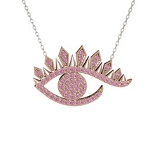 Pembe kuvars 8 ayar rose altın kolye (40 cm beyaz altın rolo zincir)
