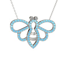 Bumblebee Arı Kolye - Swarovski ve akuamarin 8 ayar beyaz altın kolye (40 cm beyaz altın rolo zincir) #105cnz
