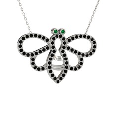 Bumblebee Arı Kolye - Yeşil kuvars ve siyah zirkon 18 ayar beyaz altın kolye (40 cm gümüş rolo zincir) #10b0ym5