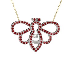 Bumblebee Arı Kolye - Garnet 14 ayar beyaz altın kolye (40 cm altın rolo zincir) #10feedd