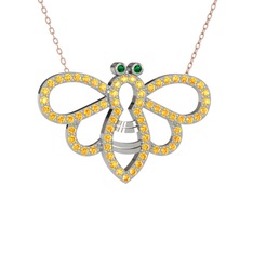 Bumblebee Arı Kolye - Yeşil kuvars ve sitrin 925 ayar gümüş kolye (40 cm rose altın rolo zincir) #10k5yue