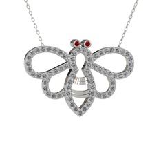 Garnet ve pırlanta 925 ayar gümüş kolye (0.737 karat, 40 cm beyaz altın rolo zincir)