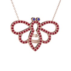 Bumblebee Arı Kolye - Lab safir ve rodolit garnet 18 ayar rose altın kolye (40 cm rose altın rolo zincir) #10sul1q