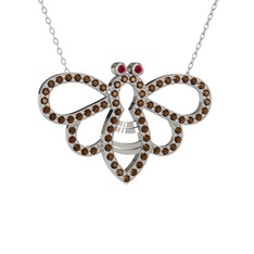 Rodolit garnet ve dumanlı kuvars 925 ayar gümüş kolye (40 cm beyaz altın rolo zincir)
