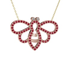 Bumblebee Arı Kolye - Beyaz zirkon ve rodolit garnet 14 ayar rose altın kolye (40 cm altın rolo zincir) #11owyvo
