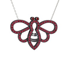 Bumblebee Arı Kolye - Garnet ve rodolit garnet 925 ayar siyah rodyum kaplama gümüş kolye (40 cm gümüş rolo zincir) #11qhec6