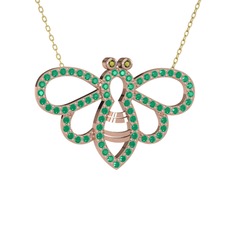 Bumblebee Arı Kolye - Peridot ve kök yakut 14 ayar rose altın kolye (40 cm gümüş rolo zincir) #11tea04